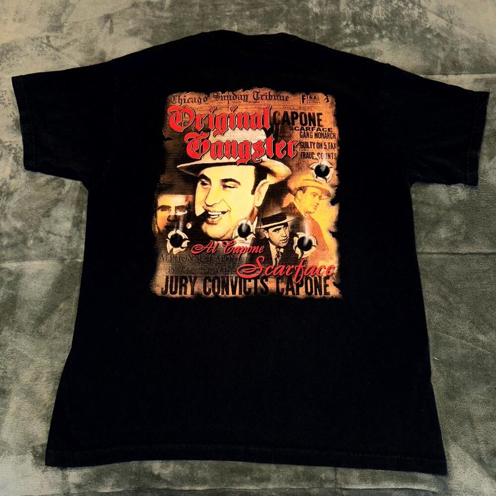 Fruit Of The Loom T-Shirt Mens L Black Original Gangster AL Capone Scarface